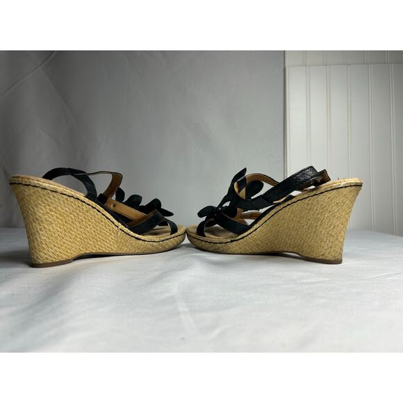 BOC Born O Concept Womens Size 8 Shoes Black Floral Slingback Wedge Sandal - Picture 15 of 15